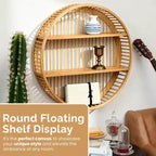 Étagère murale ronde en bambou Vintiquewise à 2 niveaux en bois – Décoration murale naturelle à suspendre et présentoir flottant pour la maison, le salon, le bureau