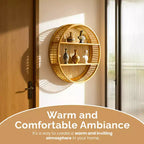 Étagère murale ronde en bambou Vintiquewise à 2 niveaux en bois – Décoration murale naturelle à suspendre et présentoir flottant pour la maison, le salon, le bureau