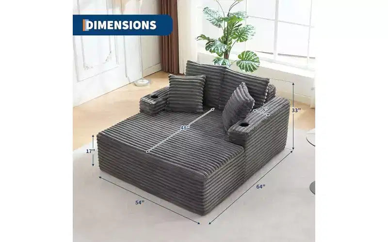 Fauteuil de salon surdimensionné 64 - Canapé-lit sans armature en velours côtelé avec coussins et porte-gobelets, canapé-lit confortable à assise profonde