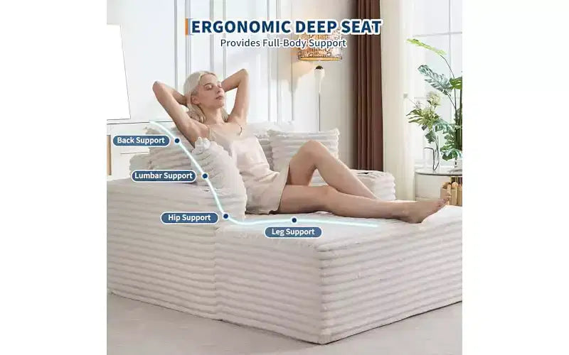 Fauteuil de salon surdimensionné 64 - Canapé-lit sans armature en velours côtelé avec coussins et porte-gobelets, canapé-lit confortable à assise profonde