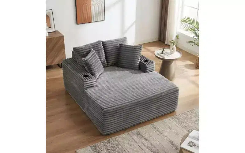Fauteuil de salon surdimensionné 64 - Canapé-lit sans armature en velours côtelé avec coussins et porte-gobelets, canapé-lit confortable à assise profonde