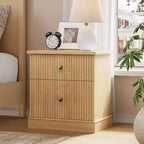 Table de chevet à tiroirs cannelés, table de chevet de style moderne du milieu du siècle avec base à bords incurvés, rangement peu encombrant pour chambre et salon