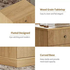 Table de chevet à tiroirs cannelés, table de chevet de style moderne du milieu du siècle avec base à bords incurvés, rangement peu encombrant pour chambre et salon