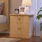 Table de chevet à tiroirs cannelés, table de chevet de style moderne du milieu du siècle avec base à bords incurvés, rangement peu encombrant pour chambre et salon