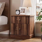 Table de chevet à tiroirs cannelés, table de chevet de style moderne du milieu du siècle avec base à bords incurvés, rangement peu encombrant pour chambre et salon