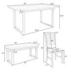 Ensemble de salle à manger 6 pièces de style ferme avec banc, table rectangulaire en bois et 4 chaises rembourrées pour cuisine, gris