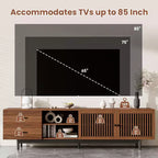 Meuble TV cannelé de 78 po pour téléviseurs jusqu'à 85 po, meuble de divertissement moderne du milieu du siècle avec tiroirs de rangement et porte à fermeture douce