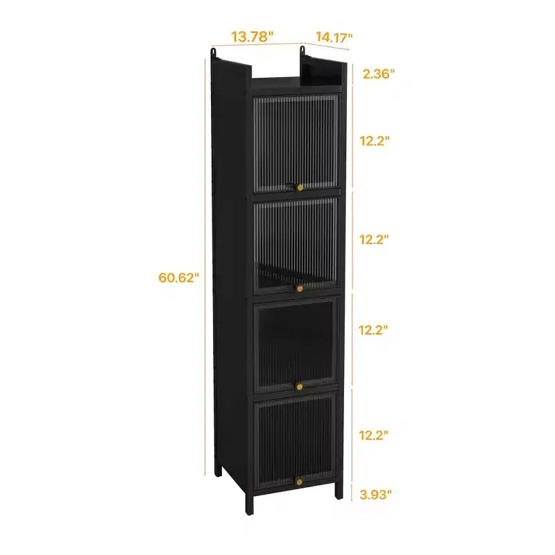 MAYEERTY Meuble de rangement moderne à quatre niveaux en verre avec cinq étagères pour salon ou salle de bain, noir