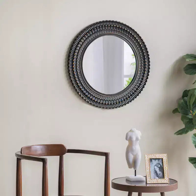 Miroir mural rond décoratif en bois sculpté Aurelia GDFStudio