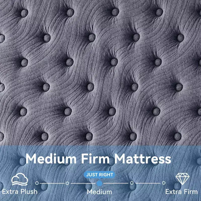 Matelas Sailvan en boîte, matelas hybride de 12 pouces avec mousse à mémoire de forme infusée de gel rafraîchissant et ressorts ensachés, fermeté moyenne, gris