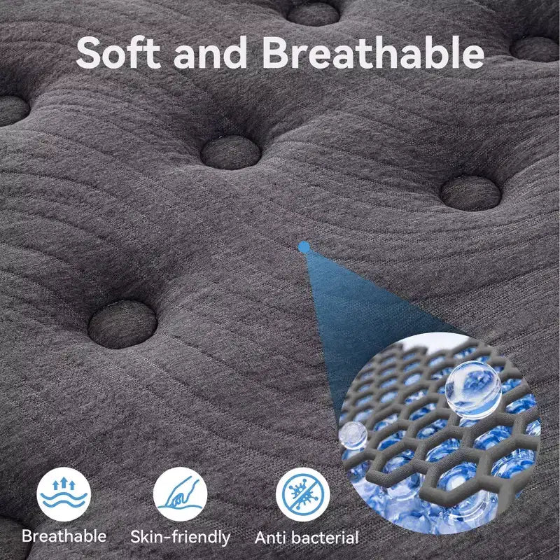 Matelas Sailvan en boîte, matelas hybride de 12 pouces avec mousse à mémoire de forme infusée de gel rafraîchissant et ressorts ensachés, fermeté moyenne, gris