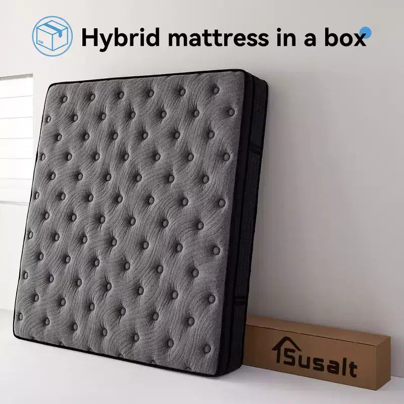 Matelas Sailvan en boîte, matelas hybride de 12 pouces avec mousse à mémoire de forme infusée de gel rafraîchissant et ressorts ensachés, fermeté moyenne, gris