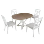 Ensemble de salle à manger rond extensible de style rustique pour 4 personnes, ensemble table et 4 chaises de salle à manger rembourrées pour salle à manger