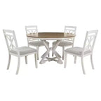 Ensemble de salle à manger rond extensible de style rustique pour 4 personnes, ensemble table et 4 chaises de salle à manger rembourrées pour salle à manger