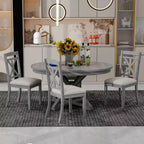 Ensemble de salle à manger rond extensible de style rustique pour 4 personnes, ensemble table et 4 chaises de salle à manger rembourrées pour salle à manger