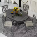 Ensemble de salle à manger rond extensible de style rustique pour 4 personnes, ensemble table et 4 chaises de salle à manger rembourrées pour salle à manger