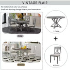 Ensemble de salle à manger rond extensible de style rustique pour 4 personnes, ensemble table et 4 chaises de salle à manger rembourrées pour salle à manger