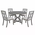 Ensemble de salle à manger rond extensible de style rustique pour 4 personnes, ensemble table et 4 chaises de salle à manger rembourrées pour salle à manger