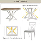 Ensemble de salle à manger rond extensible de style rustique pour 4 personnes, ensemble table et 4 chaises de salle à manger rembourrées pour salle à manger