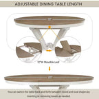 Ensemble de salle à manger rond extensible de style rustique pour 4 personnes, ensemble table et 4 chaises de salle à manger rembourrées pour salle à manger