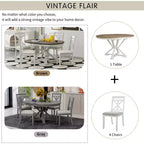 Ensemble de salle à manger rond extensible de style rustique pour 4 personnes, ensemble table et 4 chaises de salle à manger rembourrées pour salle à manger