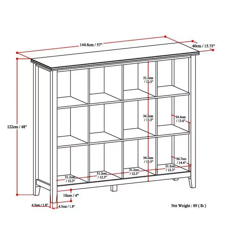 Meuble de rangement Stratford en bois massif de 48 po x 57 po, transitoire, 12 casiers, blanc