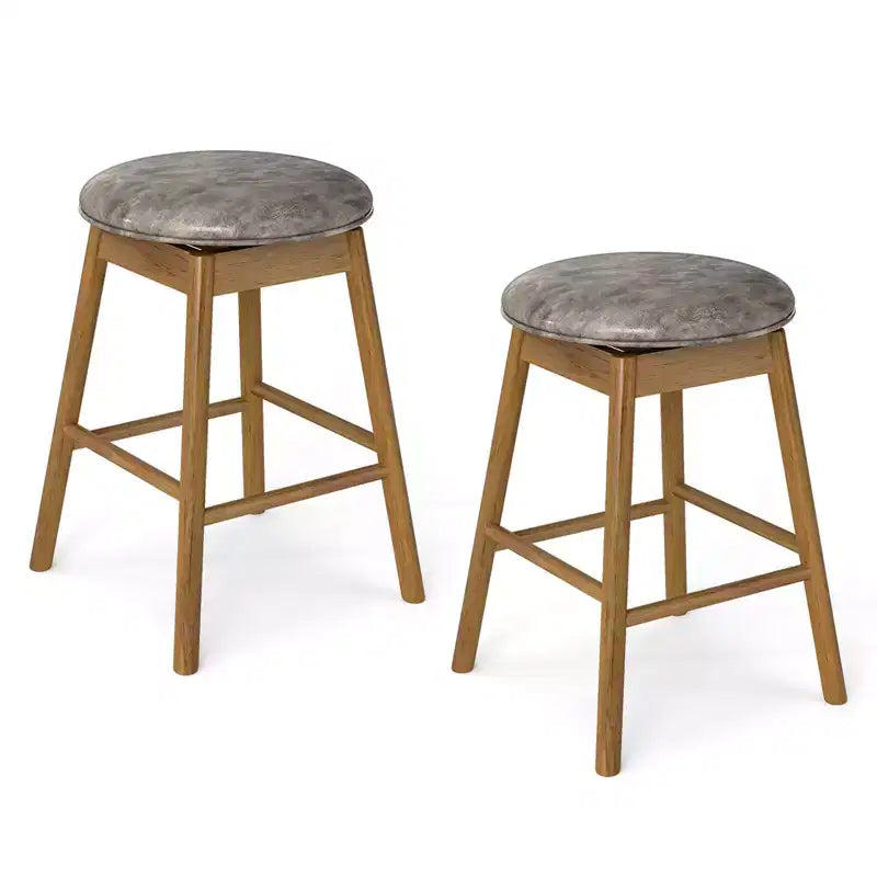 Costway 25'' Swivel Counter Height Barstools Set of 2 w/Solid Wood Legs and Footrests