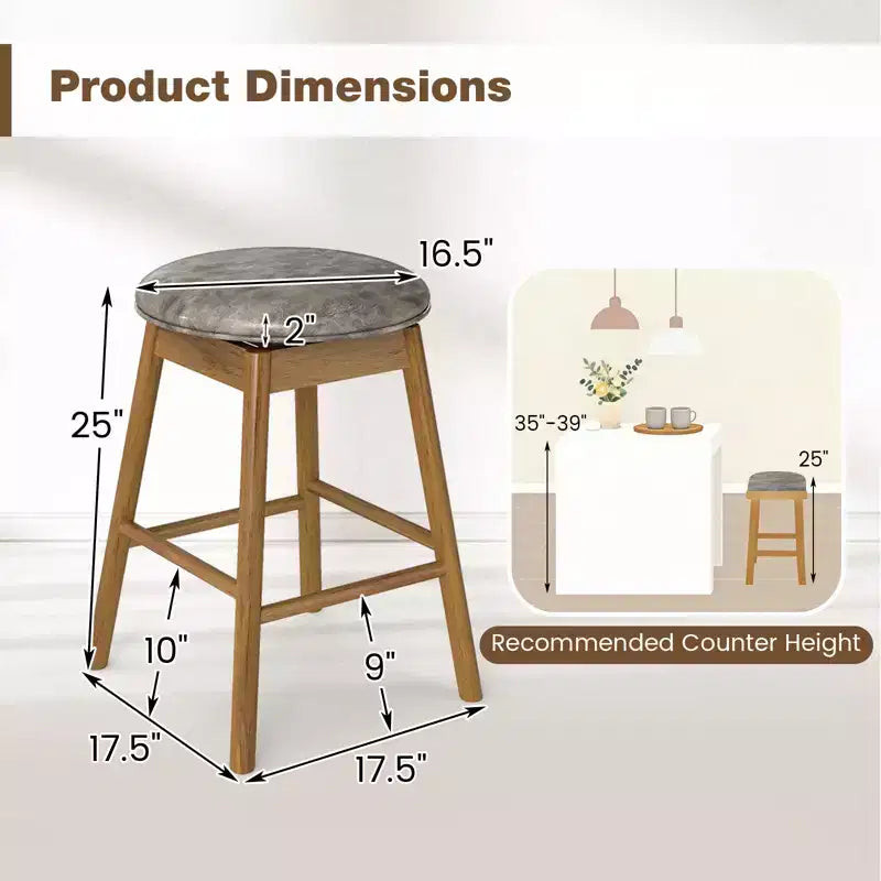Lot de 2 tabourets de bar pivotants Costway 25" hauteur comptoir avec pieds en bois massif et repose-pieds