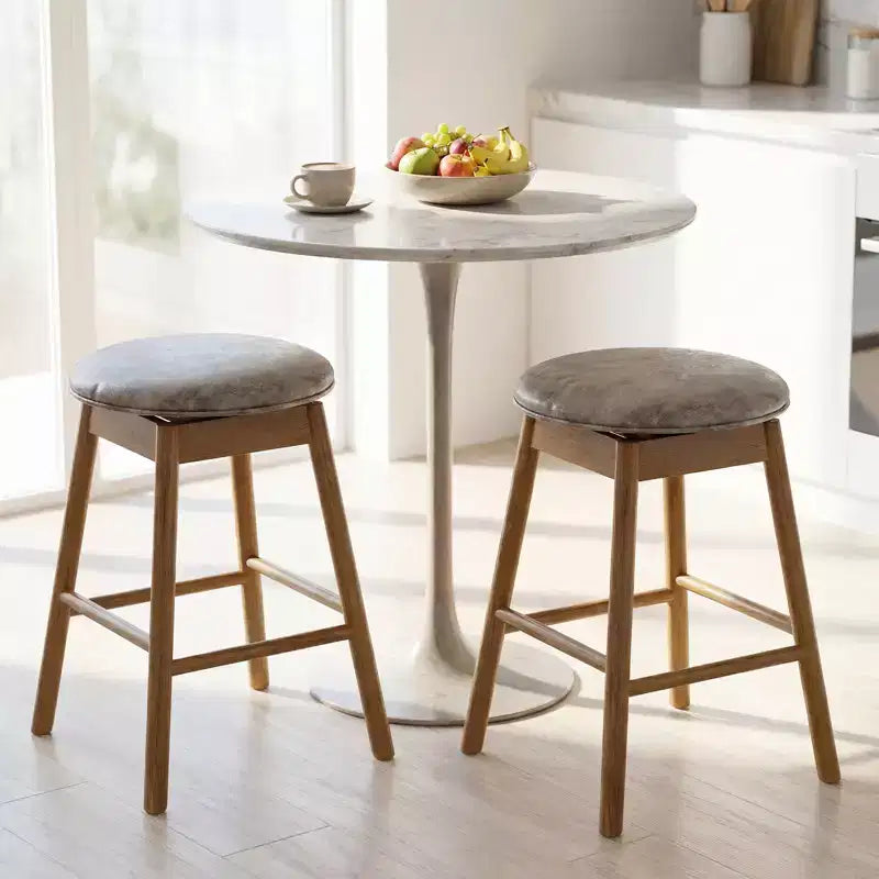 Lot de 2 tabourets de bar pivotants Costway 25" hauteur comptoir avec pieds en bois massif et repose-pieds