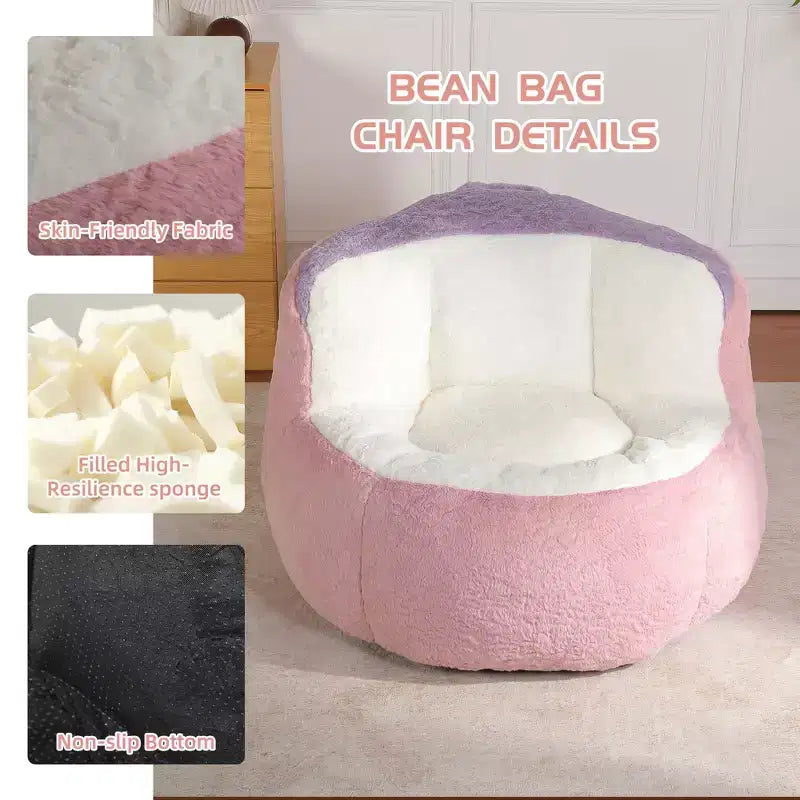 Grands poufs, canapé en fausse fourrure multicolore rempli d'éponge déchiquetée, grand canapé-méridienne pour salon, aucun assemblage requis