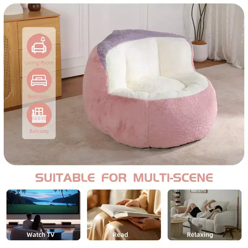 Grands poufs, canapé en fausse fourrure multicolore rempli d'éponge déchiquetée, grand canapé-méridienne pour salon, aucun assemblage requis