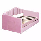 Canapé-lit rembourré double avec lit gigogne et station de recharge USB, lit de repos en velours pour chambre à coucher, rose