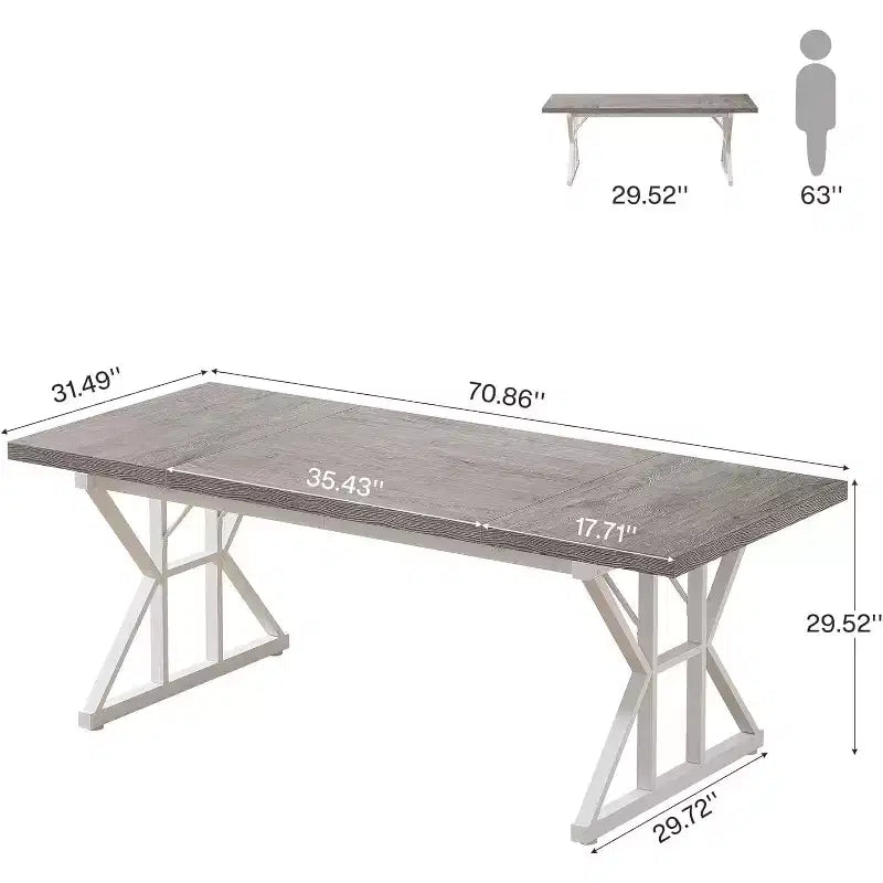Grand bureau de direction Lantine de 180 cm, bureau d'ordinateur industriel pour la maison, longue table d'étude simple, mobilier de bureau (gris/blanc)
