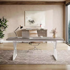 Grand bureau de direction Lantine de 180 cm, bureau d'ordinateur industriel pour la maison, longue table d'étude simple, mobilier de bureau (gris/blanc)