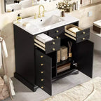 Meuble-lavabo de salle de bain de 91 cm de style rustique, avec évier, meuble de salle de bain moderne indépendant à lavabo simple avec 2 tiroirs et 2 placards