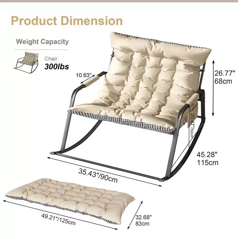 Rocking Chair avec Rangement, Coussins et AccoudoirsFauteuil Ergonomique Toutes Saisons, Confort Respirant pour Chambre, Salon, Patio, Jardin