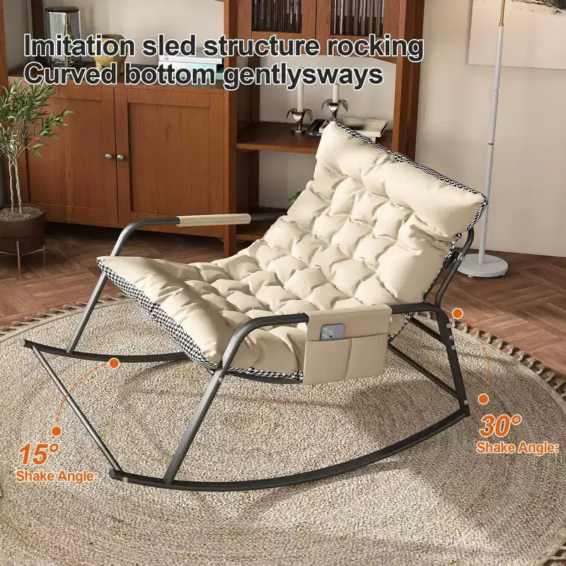 Rocking Chair avec Rangement, Coussins et AccoudoirsFauteuil Ergonomique Toutes Saisons, Confort Respirant pour Chambre, Salon, Patio, Jardin