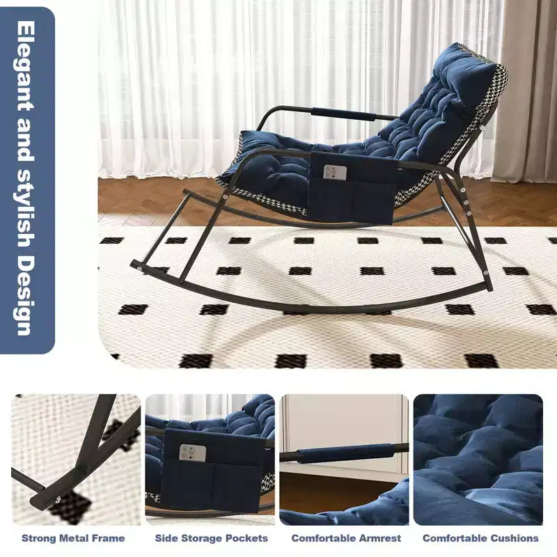 Rocking Chair avec Rangement, Coussins et AccoudoirsFauteuil Ergonomique Toutes Saisons, Confort Respirant pour Chambre, Salon, Patio, Jardin