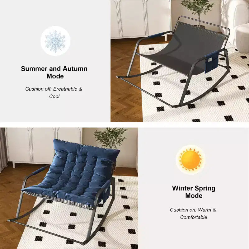 Rocking Chair avec Rangement, Coussins et AccoudoirsFauteuil Ergonomique Toutes Saisons, Confort Respirant pour Chambre, Salon, Patio, Jardin