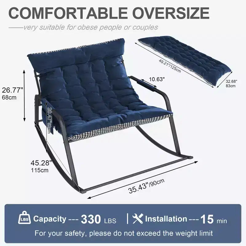 Rocking Chair avec Rangement, Coussins et AccoudoirsFauteuil Ergonomique Toutes Saisons, Confort Respirant pour Chambre, Salon, Patio, Jardin
