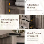 Commode de chambre à 5 tiroirs de style ferme, commode en bois avec porte de grange coulissante, étagère réglable, organisateur de rangement pour chambre à coucher