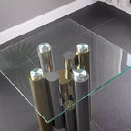 Table basse rectangulaire avec plateau en verre trempé transparent, cadre en acier inoxydable, table d'appoint élégante et moderne, table d'appoint du milieu du siècle