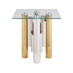 Table basse rectangulaire avec plateau en verre trempé transparent, cadre en acier inoxydable, table d'appoint élégante et moderne, table d'appoint du milieu du siècle