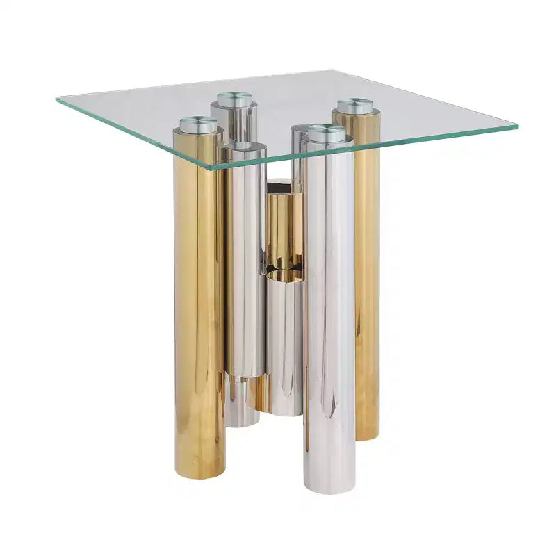 Table basse rectangulaire avec plateau en verre trempé transparent, cadre en acier inoxydable, table d'appoint élégante et moderne, table d'appoint du milieu du siècle