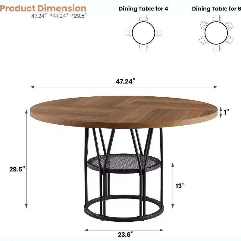 Table à manger ronde Acekool 47 avec étagère de rangement, table de cuisine à cadre métallique robuste pour salle à manger ou bureau
