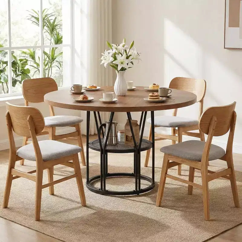 Table à manger ronde Acekool 47 avec étagère de rangement, table de cuisine à cadre métallique robuste pour salle à manger ou bureau