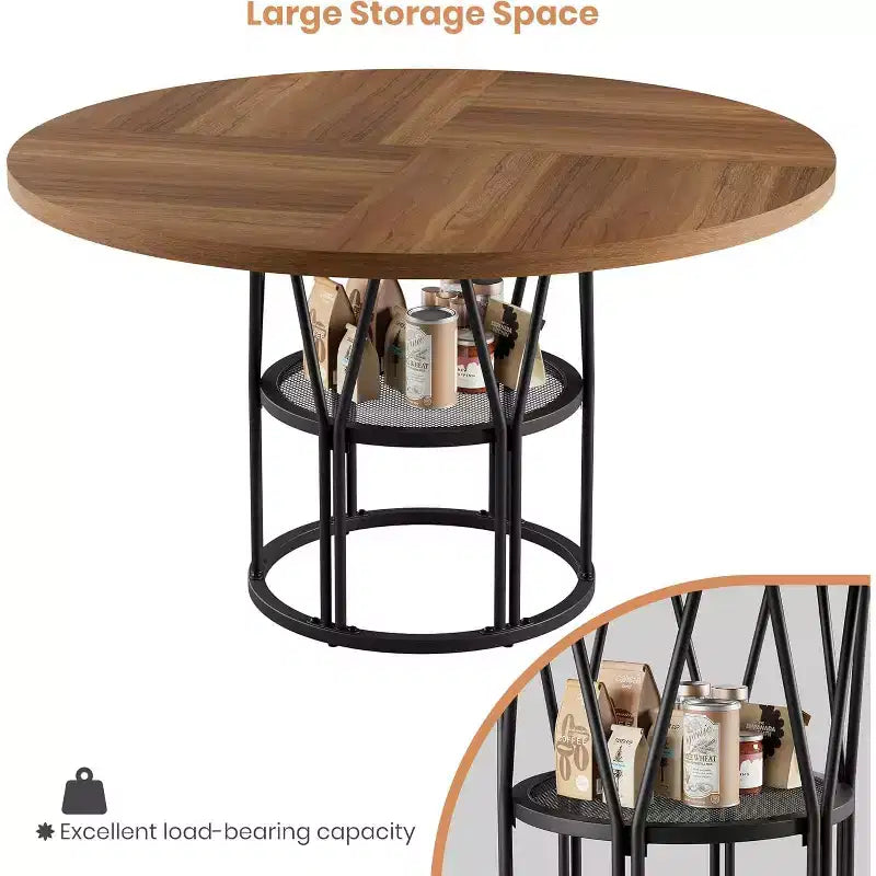 Table à manger ronde Acekool 47 avec étagère de rangement, table de cuisine à cadre métallique robuste pour salle à manger ou bureau
