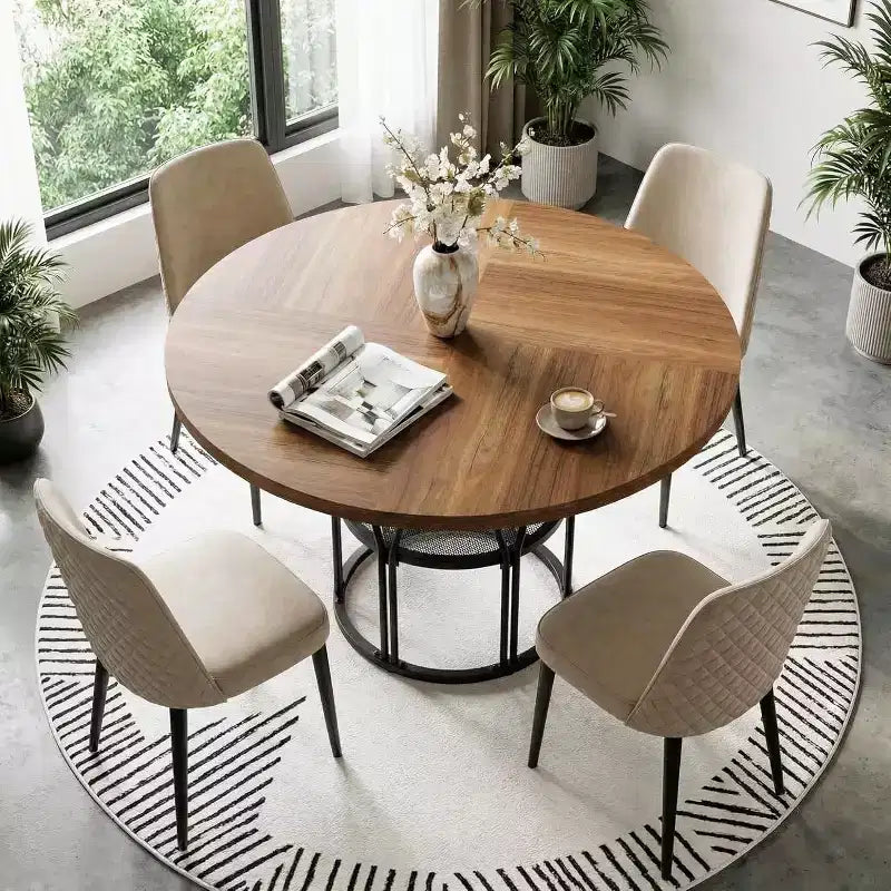 Table à manger ronde Acekool 47 avec étagère de rangement, table de cuisine à cadre métallique robuste pour salle à manger ou bureau