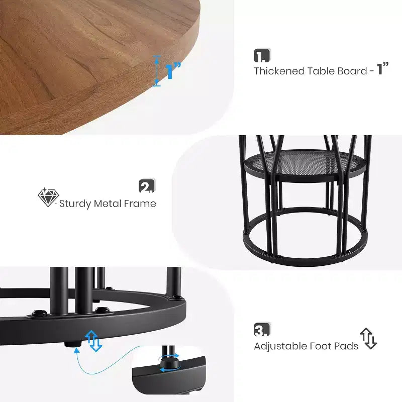 Table à manger ronde Acekool 47 avec étagère de rangement, table de cuisine à cadre métallique robuste pour salle à manger ou bureau