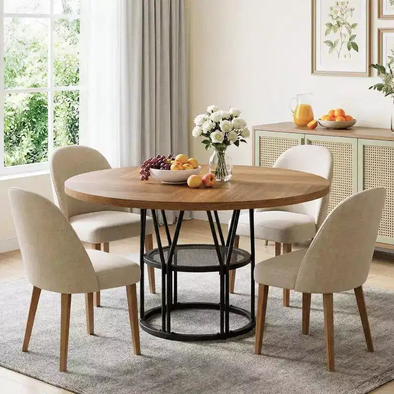Table à manger ronde Acekool 47 avec étagère de rangement, table de cuisine à cadre métallique robuste pour salle à manger ou bureau